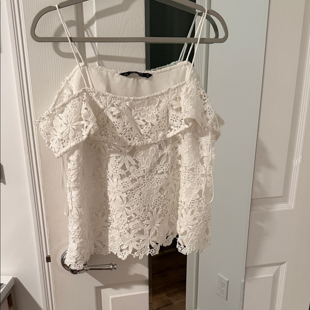Zara White Lace Off-Shoulder Blouse